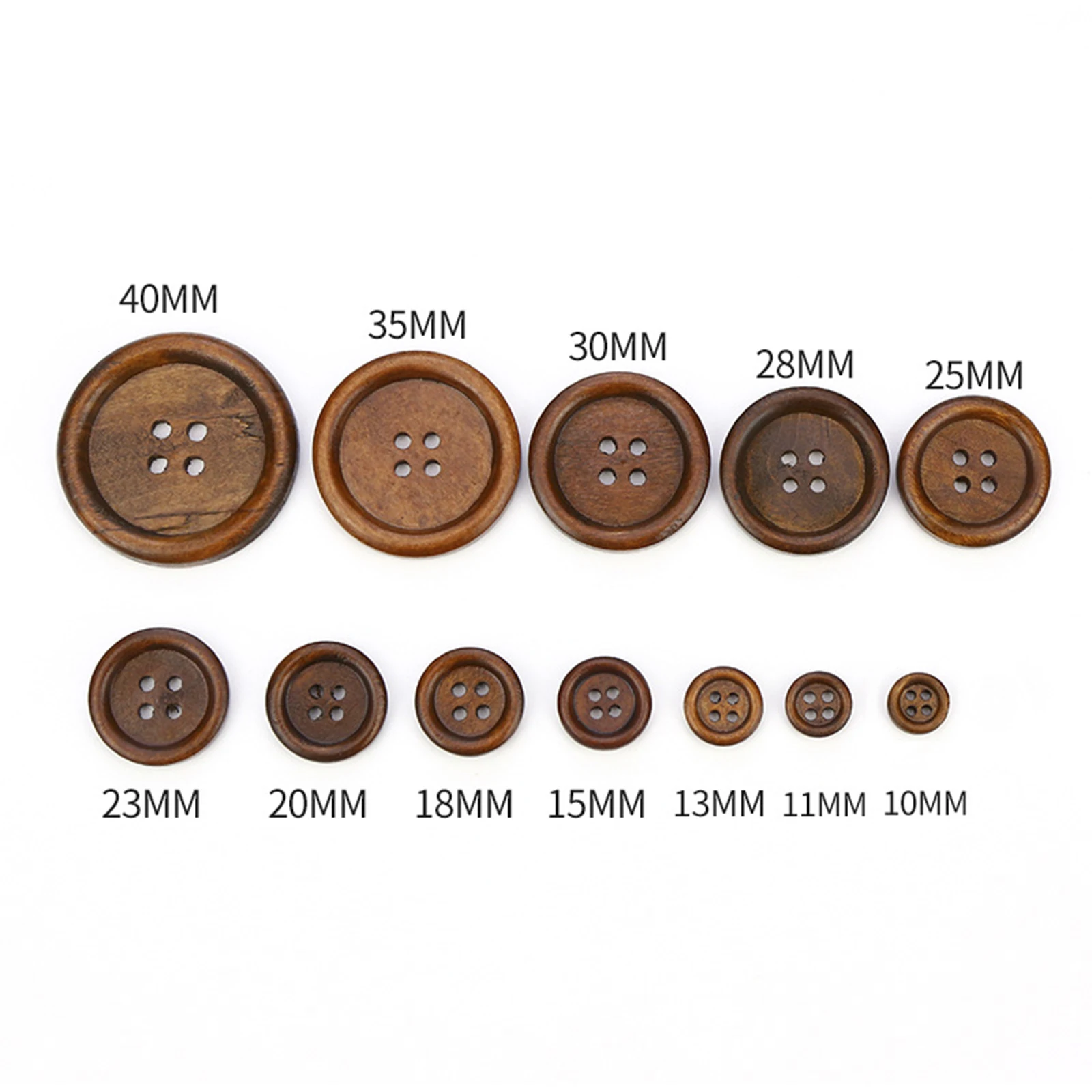 9mm-30.5mm Dia.Wood Buttons Scrapbooking 4 Holes Round Buttons for DIY Craft Handmade Clothing Sewing Garment Accessories 100PCs