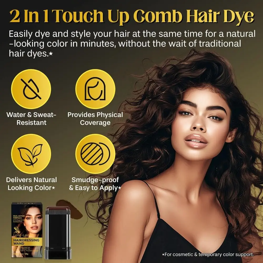 New Waterproof Comb Hair Dye Black Color Easy to Use 2 in 1 Instant Dye Sweat-proof Hair Dye Comb Stick for Gray Hair Coverage