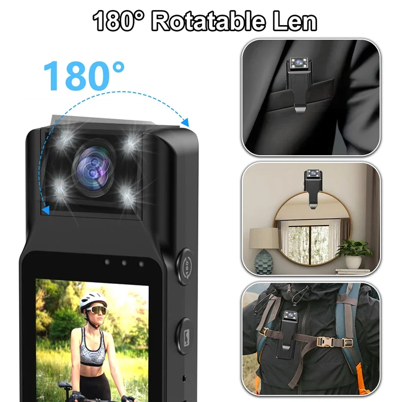 Kamera sportowa Lenovo, przenośna mini kamera 4K HD z Wi-Fi, magnetycznym klipsem na plecy, cyfrowy rejestrator wideo, kamera do noszenia na ciele, noktowizor, rejestrator DVR. — zdjęcie produktu 5