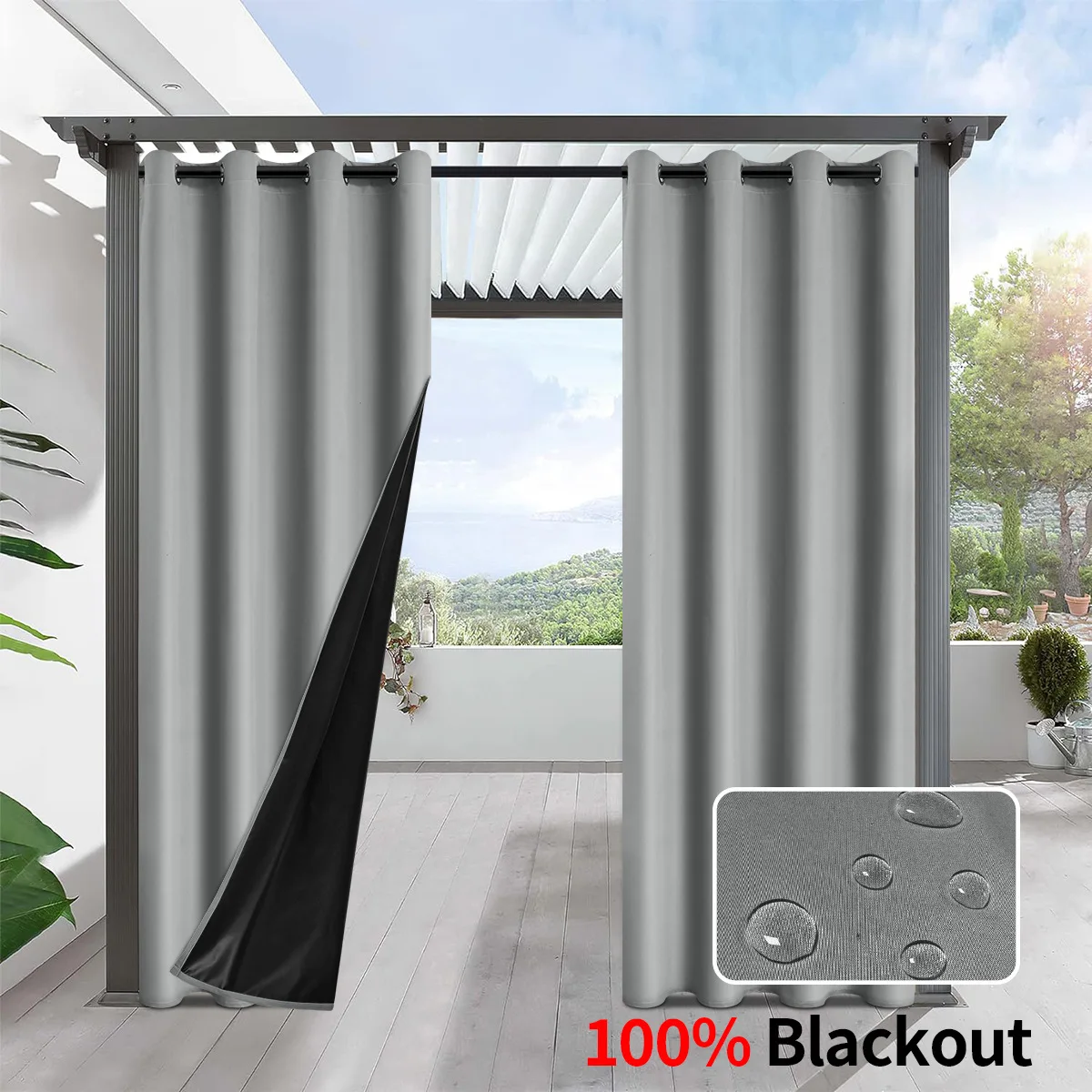 1pc Modern 100% Blackout Curtains, Waterproof Outdoor Curtains for Garden, Patio, Porch, Bedroom, Living Room, Pergola, Cabana