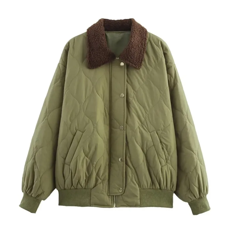 

Fashion Cotton-Padded Bomber Jacket Women Harajuku Casual Loose Single Breasted Pocket Zipper Jacket Coat 2025 New Autumn Winter