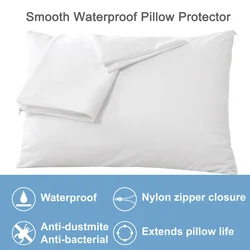 Smooth Waterproof Pillow Cover for Pillow case Protector Allergy Pillow Case Cover Anti Mites Bed Bug Proof Zippered 1PCS