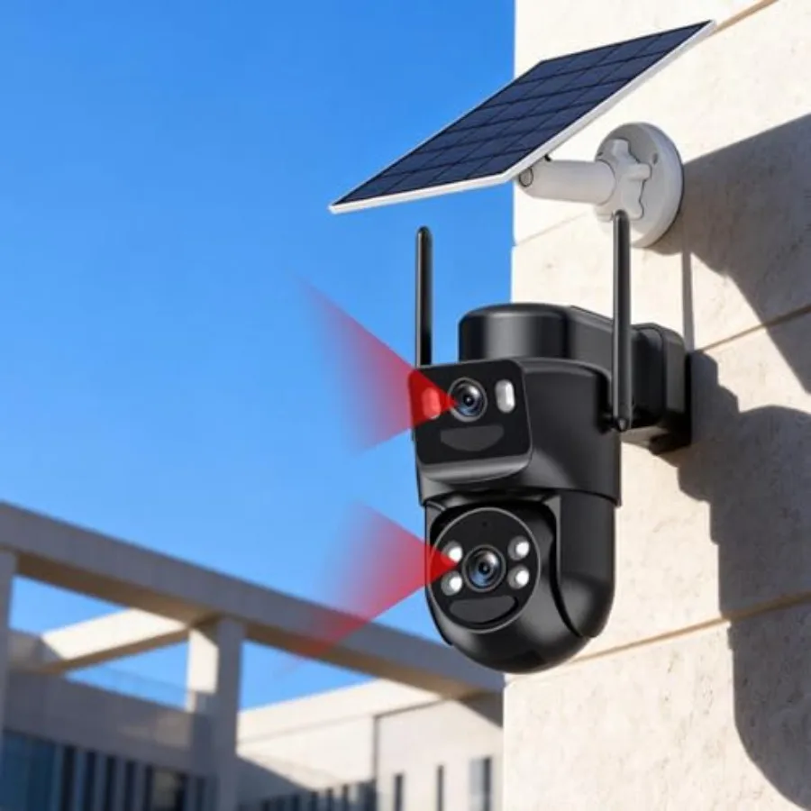 Outdoor solar security camera installation view