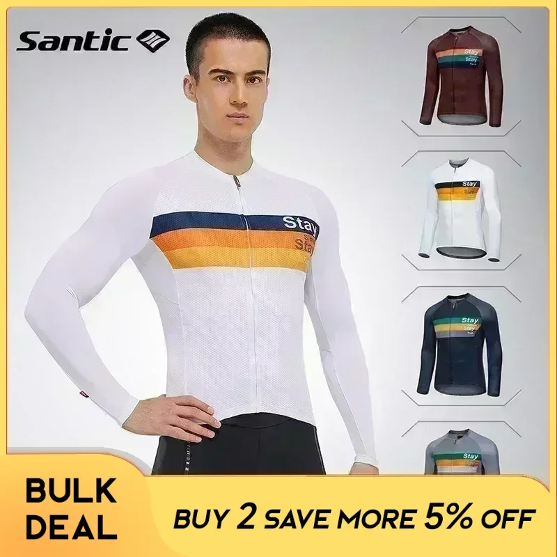 Santic Men Cycling Jersey Long Sleeve Spring Summer Breathable Mountain Bike Jersey Bicycle Clothing Cycling Top Shirt Asian Siz