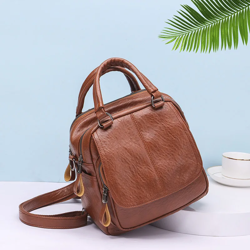 Fashion All-Match Backpack Women\'s Travel Goods Storage Handbags Multifunctionaln Soft Leather Shoulder Bags Vintage Casual Bags