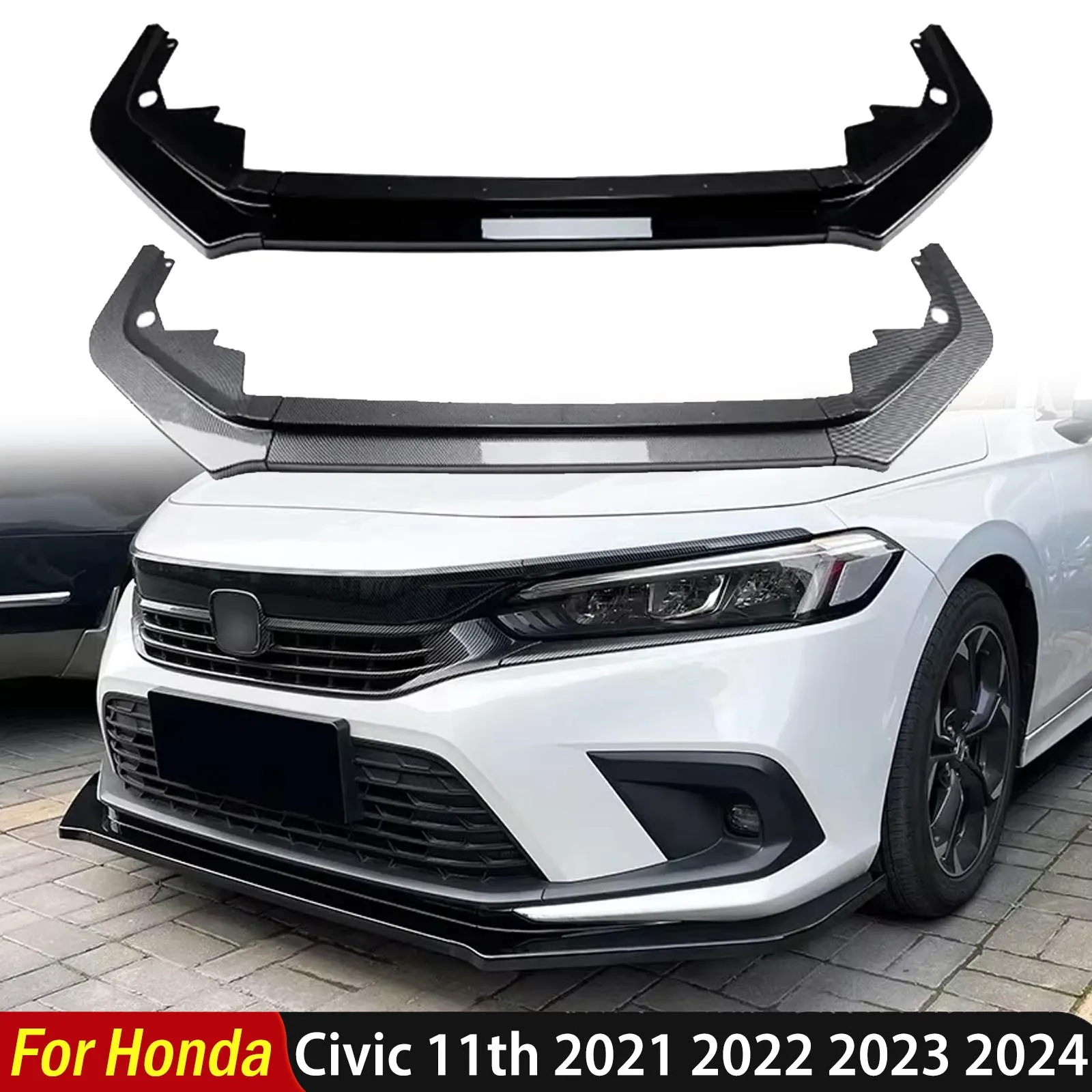 

Car Front Bumper Lip Spoiler For Honda Civic 11th 2021 2022 2023 2024 ABS Splitter Diffuser Accessories Guard Protector Cover