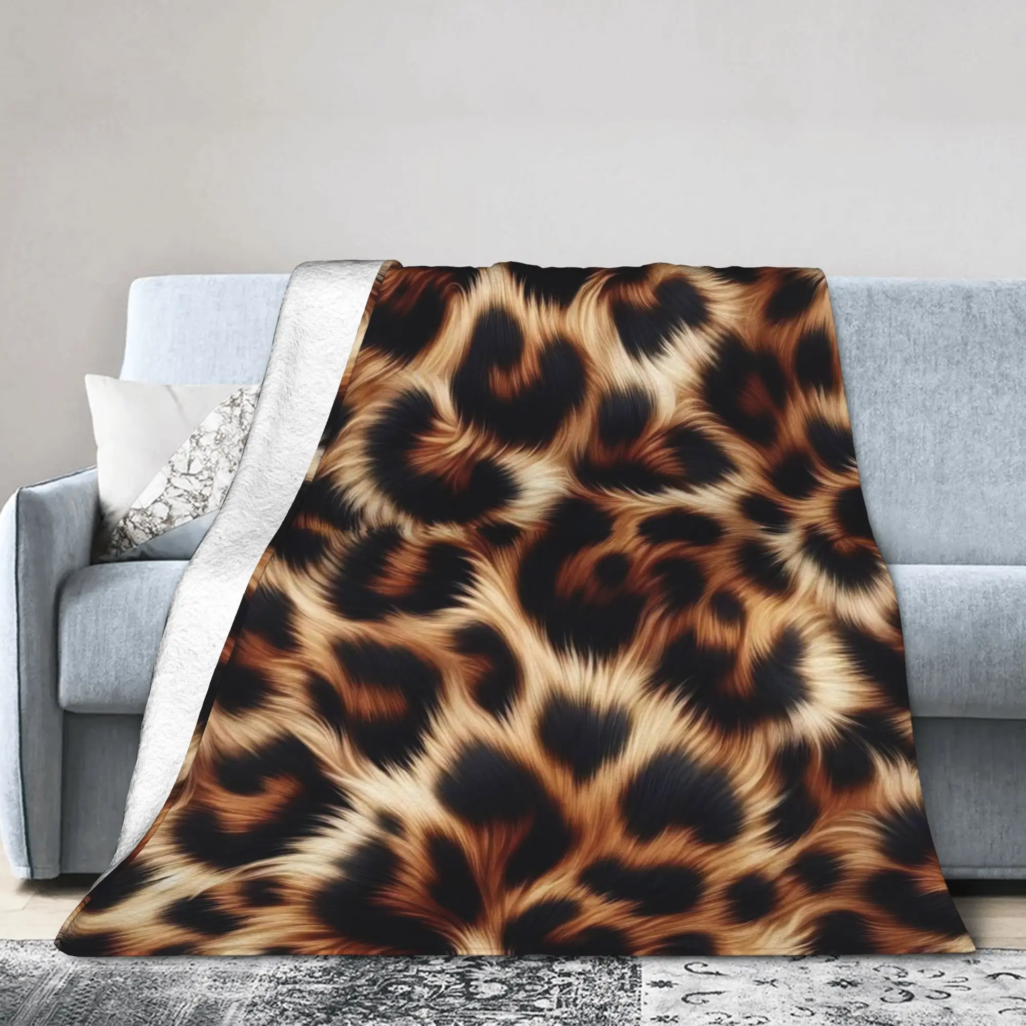 Leopard Flannel Blankets Faux Fur Creative Throw Blanket for Bed Sofa Couch 200x150cm Rug Piece