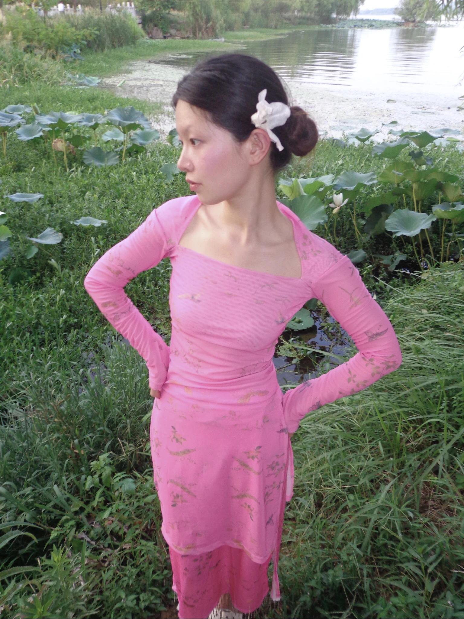 

Chinese Sle Slim Fit Printed T-irt Square Collar Pattern Polyester Fiber Base Layer Top for Women