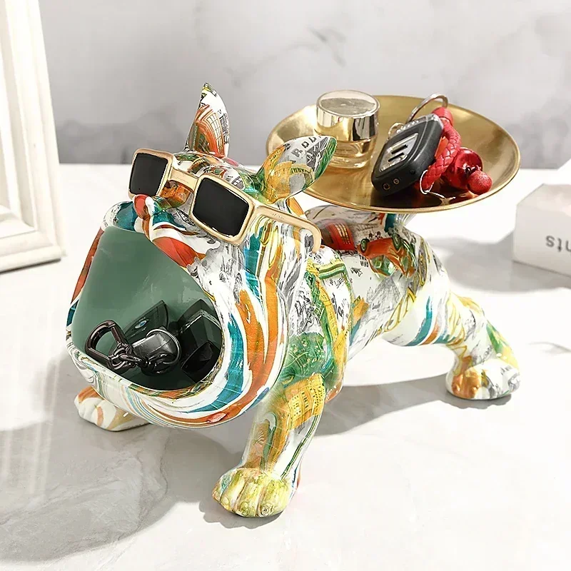 Nordic Luxury Home Decoration French Bulldog Statue Decor Storage Tray Living Room Bedroom Dog Figurine Interior Decoration