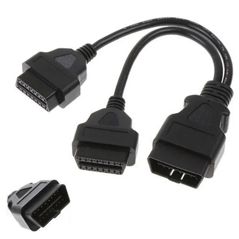 

OBD2 16 Pin Cable Extension Splitter Male to Dual Female Y OBD 16Pin Cable 1-2 OBD Connector Adapter 30CM