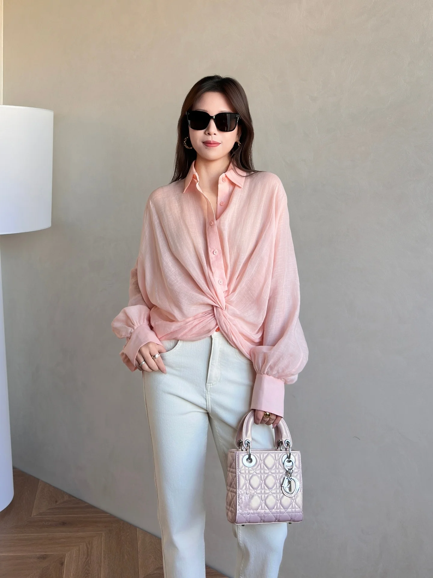 

TARATL 'Nakurukawa Pink' Air irt Old Money Knot Long Sve Шелковый легкий женский топ свободного кроя Весна 2026