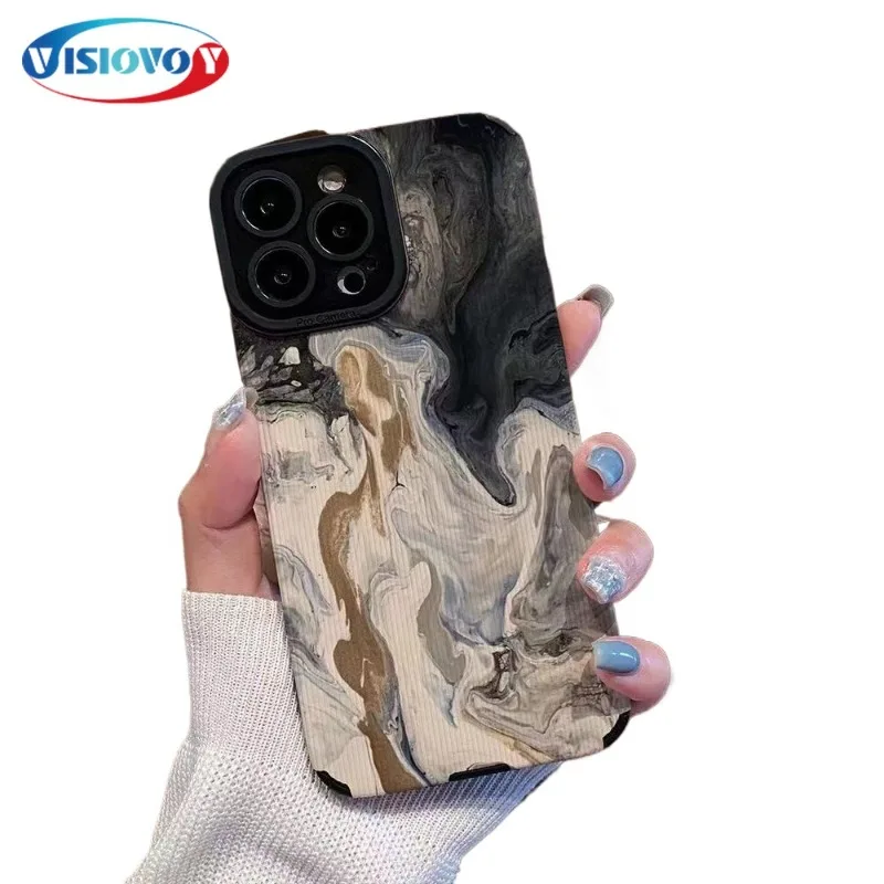 Speckled Oil Painting Phone Case for IPhone 15 14 13 Pro Max Phone Soft Case Faux Leather Art Phone Covers for Back Cases Fundas