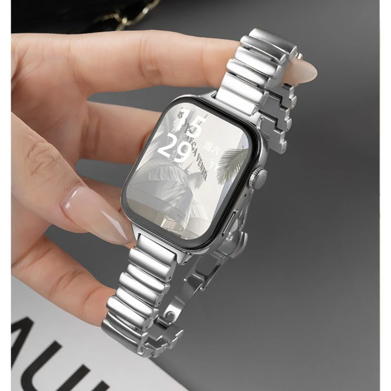 Unregelmäßiges Metallarmband für iWatch 12 11 10 9 8 7 6 5 4, schlankes Armband für Mädchen, passend für Apple Watch SE 40mm 44 41 45 38 49 42 46mm