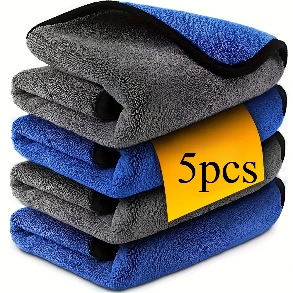 1/5pcs Microfiber Car Washing Towels Soft Quick Drying Windows Mirrors Wiping Rags Home Double Layer Cleaning Cloths