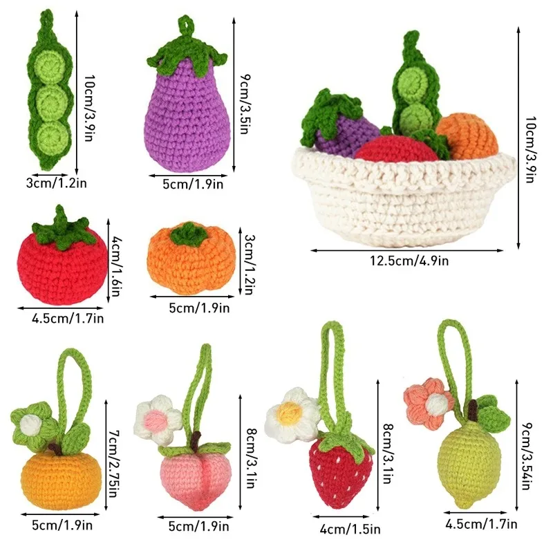 LMDZ 4Pcs Fruit/Vegetable Shape Knitted Set DIY Knitting Material Package with Steps Instructions for Beginners