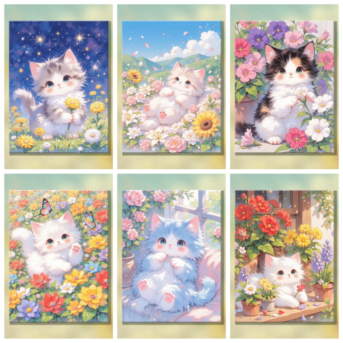 Katzen-Landschaftsmalerei nach Zahlen für Erwachsene, DIY-Sets, handgemalt auf Leinwand, Ölgemälde, Malen nach Zahlen