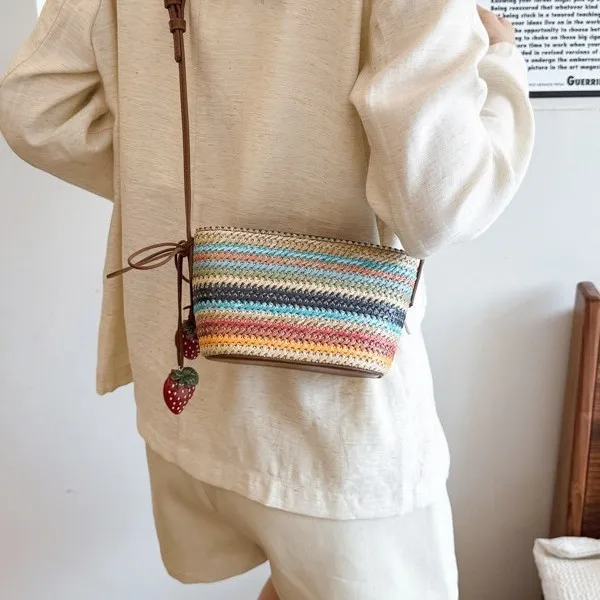 

Сумка через плечо Цветные полосатые тканые сумки Женская повседневная сумка через плечо для поездок на работу