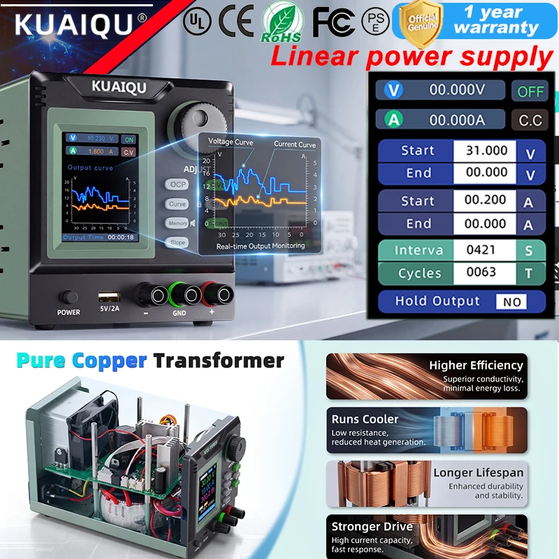 KUAIQU Catu Daya DC Linier Ter - Programmable Linear Dc Power Supply 30V 10A ulasan dan harga