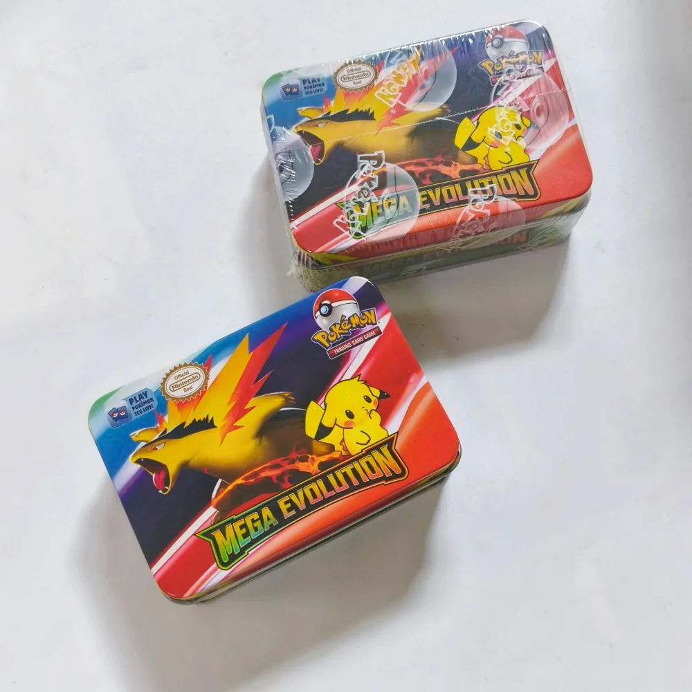 Boîte métallique en fer noir et blanc, 42 pièces/ensemble, jouet de combat Pokemon, origine perdue, boîte Pokemons avec jeu Pikachu, cartes bancaires Anime pour enfants