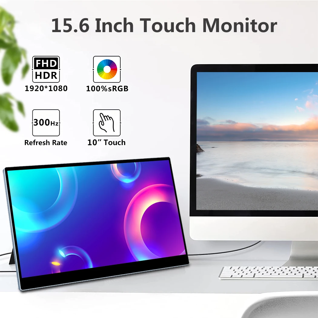 15.6 Inch FHD 300Hz TouchScreen Portable Monitor With Type-C HDMI Mini DP Compatible Gaming Monitor for PC Xbox Switch Laptop