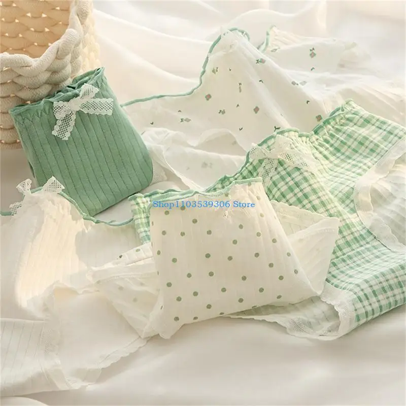 400A Pack of 5 Cotton Middle Rise Panties Women's Floral Pattern Lace Trim Underwear