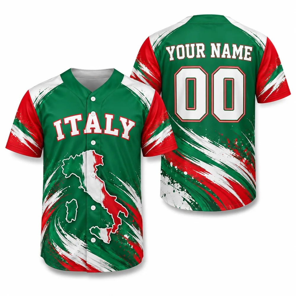 DIY Italy Jerseys Shirt Brings Venice and Rome Art to a Tricolor Baseball Jersey with Short Sleeve Button Up Heritage Shirts