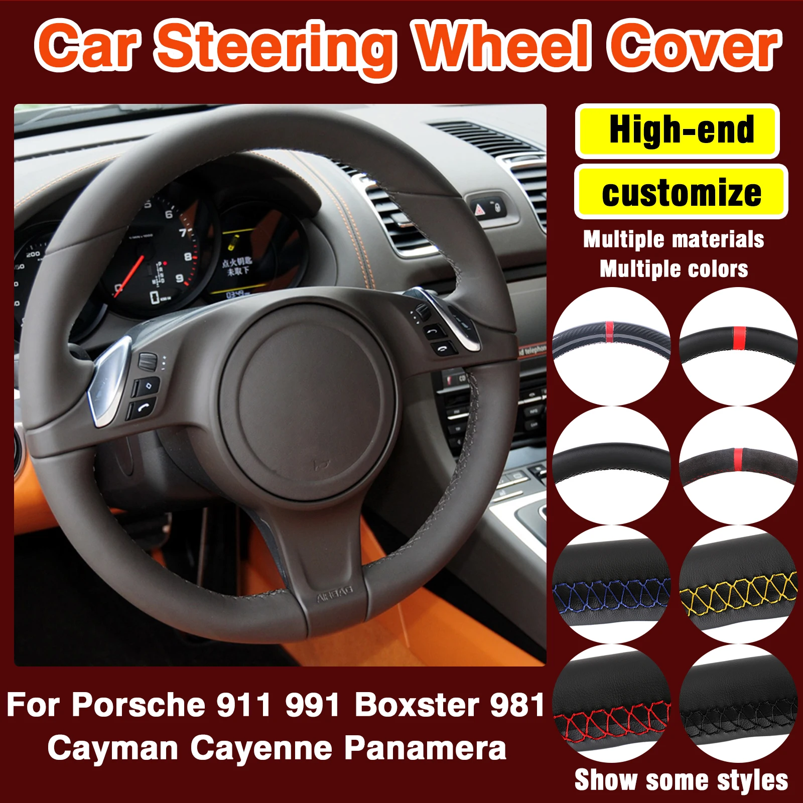 

Scratch-Resistant DIY Car Steering Wheel Cover Microfiber Leather For Porsche 911 991 Boxster 981 Cayman Cayenne Panamera
