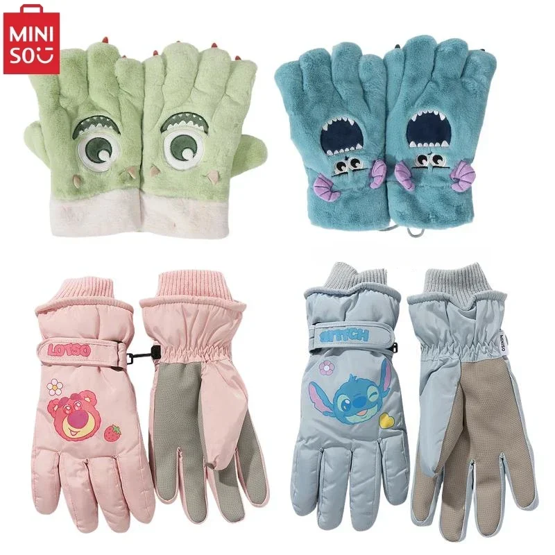 

MINISO Kawaii Disney Stitch Alien Sullivan Mike Winnie Tigger зимние ветрозащитные перчатки с пятью пальцами аниме детские плюшевые варежки