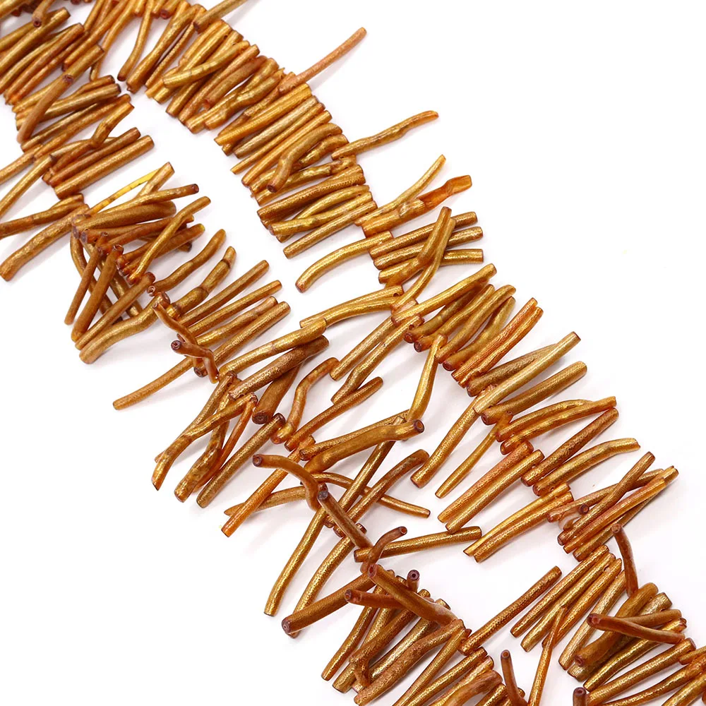 1strand Natural Golden Coral Beads for Jewelry Making DIY Exquisite Necklace Bracelet Accessory Wholesale Irregular Long Tubular