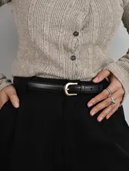 A dress ladies brown pin buckle belt fashion casual tie-in thin belt with dress casual belt for daily commuting