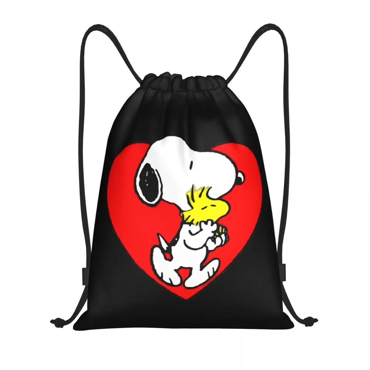 Custom S-Snoopys Woodstock Heart Drawstring Backpack Sports Gym Bag for Women Men Shopping Sackpack