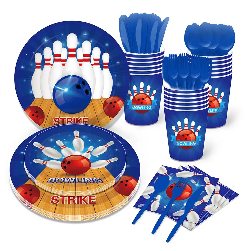 Indoor Sports Game Strike Bowling Happy Birthday Party Disposable Tableware Sets Plates Napkins Cup Set Baby Shower Party Decors