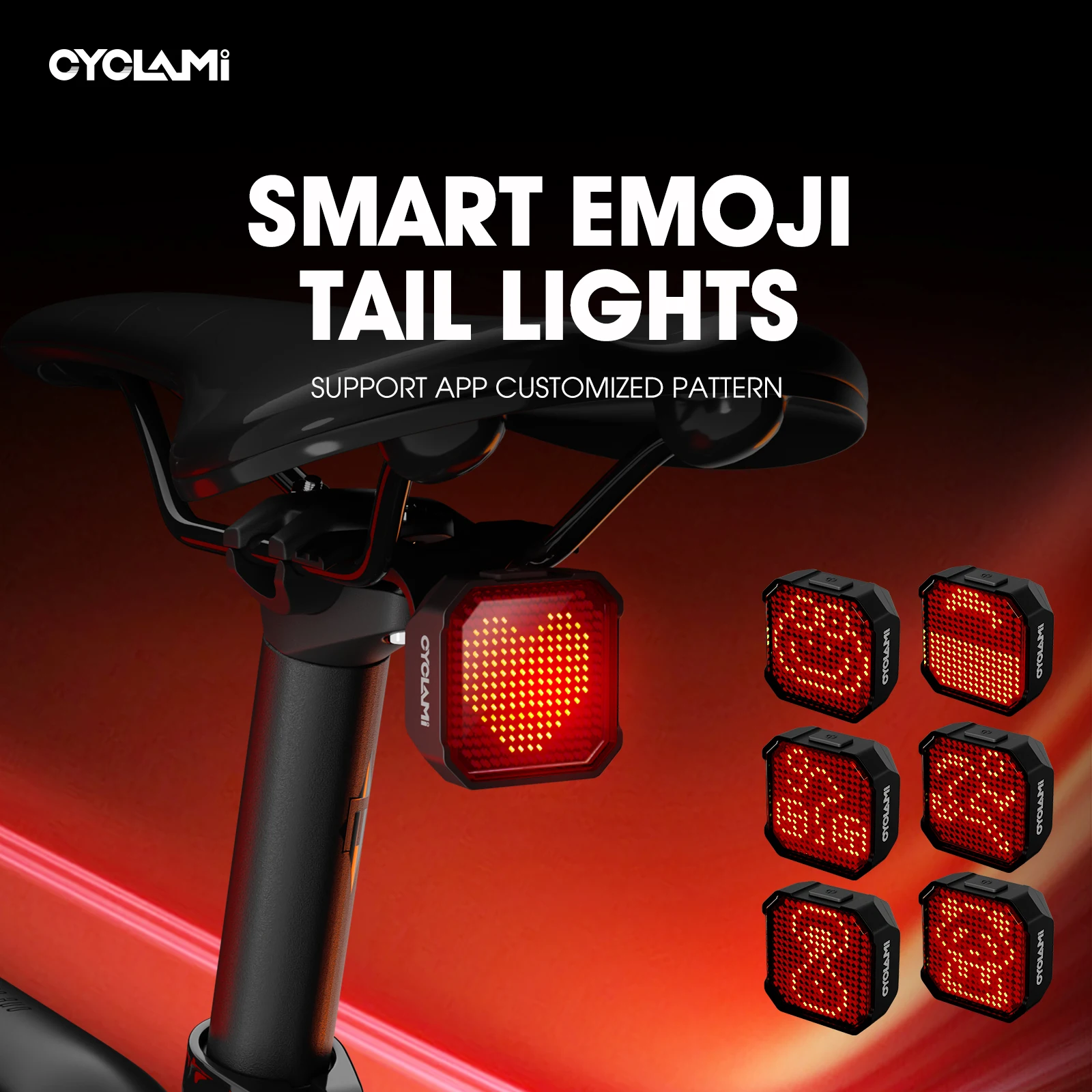 

CYCLAMI WT28 Intelligent Expression Taillight Customizable DIY Graphics Smart Braking Sensor Safety Night Bike Warn Rear Light