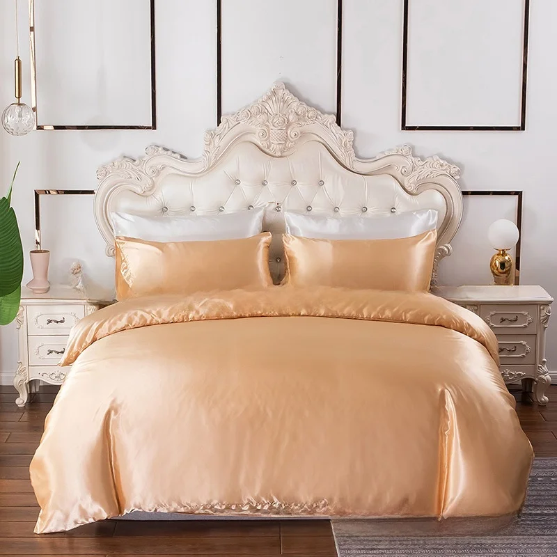 لون نقي طقم سرير الحرير المنسوجات المنزلية عبر الحدود غطاء لحاف المخدة تناول تي شيرت مجموعة لتزيين غرفة النوم