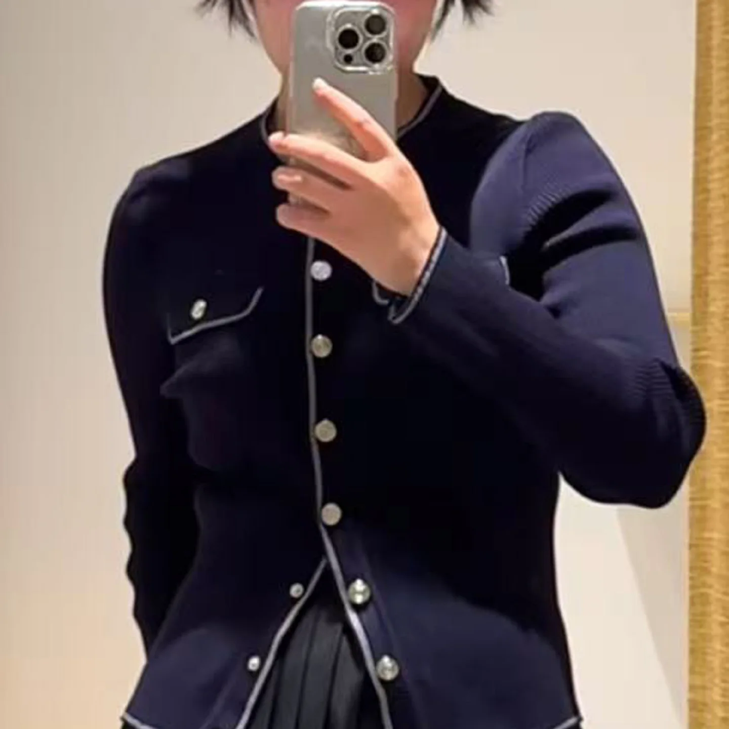 

Ele round Ne Striped Single Button Slim Fit Knitted Open Cardigan Top Women's Faion Early Autumn New Arrival M Home