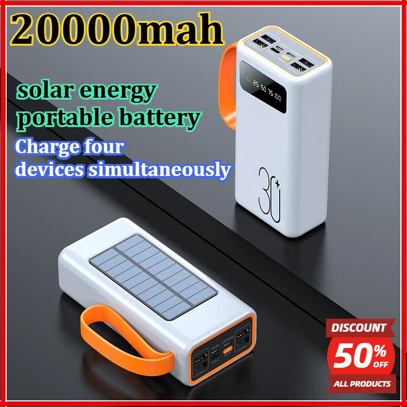 

Solar Powered Outdoor Portable 20000mAh Fast Charging Power Bank Portable External Battery Charger for IPhone Samsung Huawei