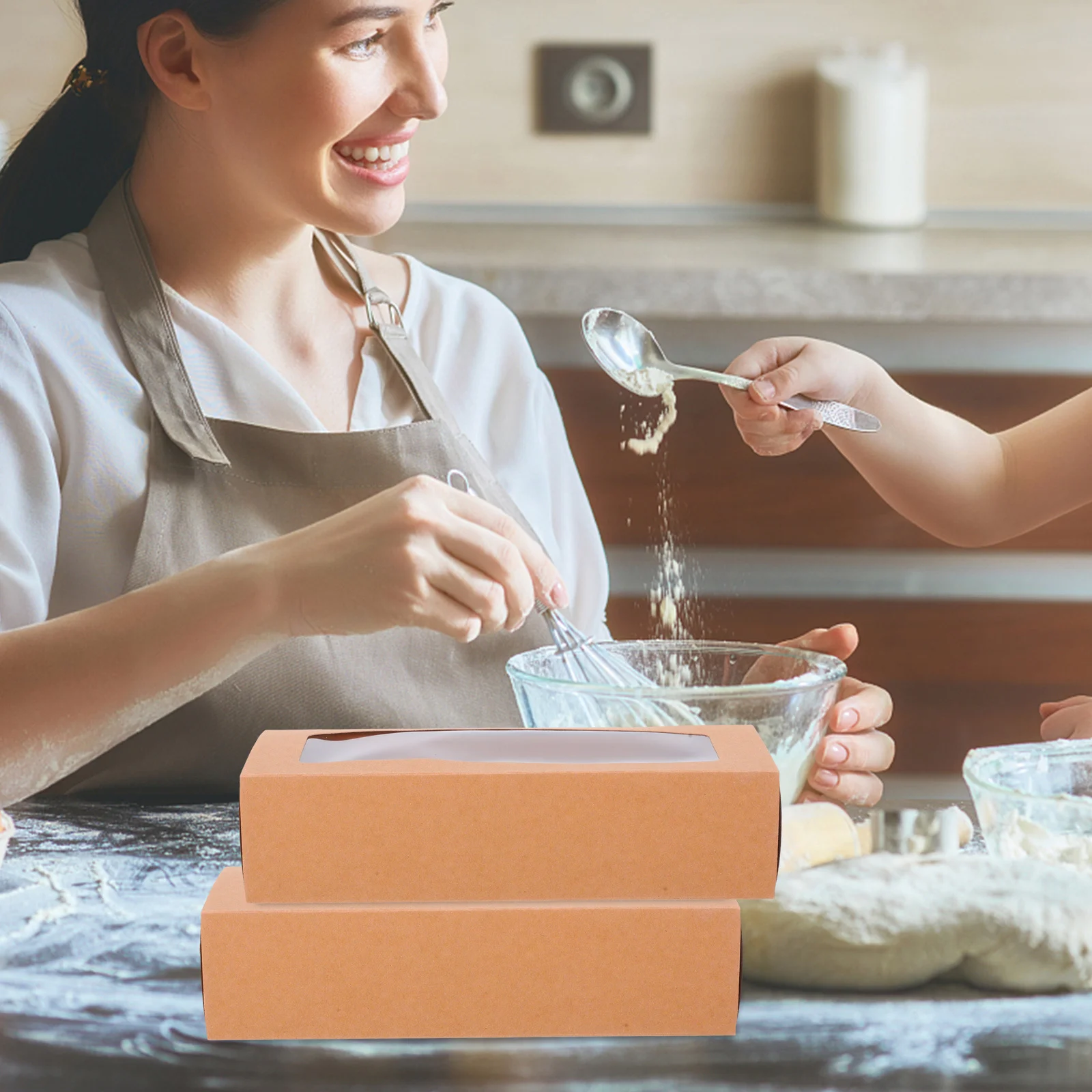 Caja de macarrones de papel Kraft con ventana transparente, caja de postre, contenedor de embalaje de pastelería, galletas, panadería, fiesta de trufa, 10 Uds.