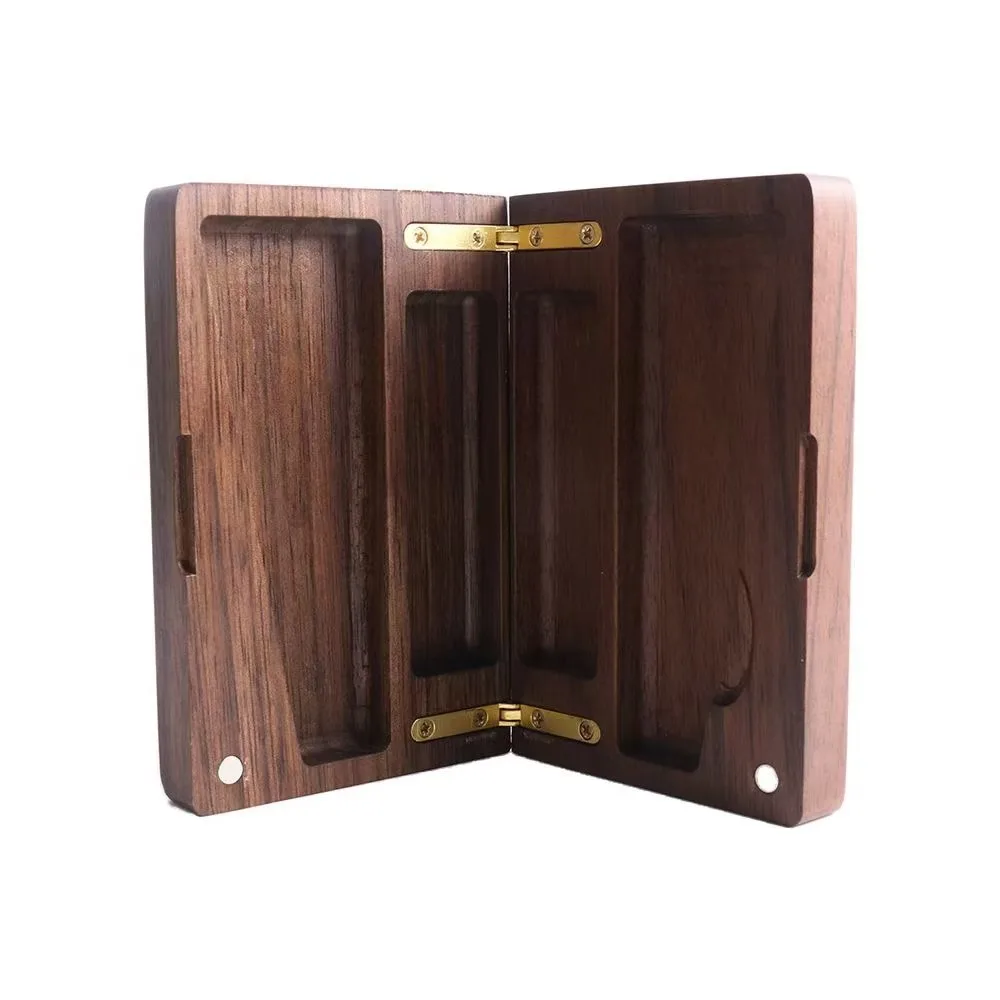 Multifunctional Integrated Cigar Storage Box with Magnetic Lid - Walnut Wood Design, Can Store Cigars, Pre-Rolled Papers and Lighters, Flip-Top Closure, Perfect Father's Day/Christmas Gift for Cigar Lovers