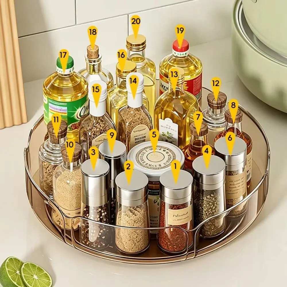 Space-Saving Rotating Storage Rack Clear Multi-functional Kitchen Seasoning Holder Convenient 360° Rotating Turntable Organizer