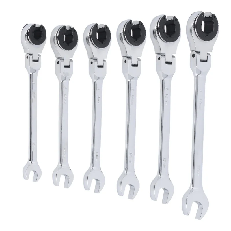 6Pcs Ratcheting Wrench Set 10-17mm Metric Open Flex Head 72 Teeth Gear Open End Adjustable For Air Conditioning Tubing