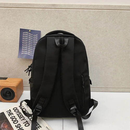 Imagen 2 del producto Mochila de color sólido de gran capacidad para estudiantes de secundaria, mochila de viaje negra simple para estudiantes de secundaria