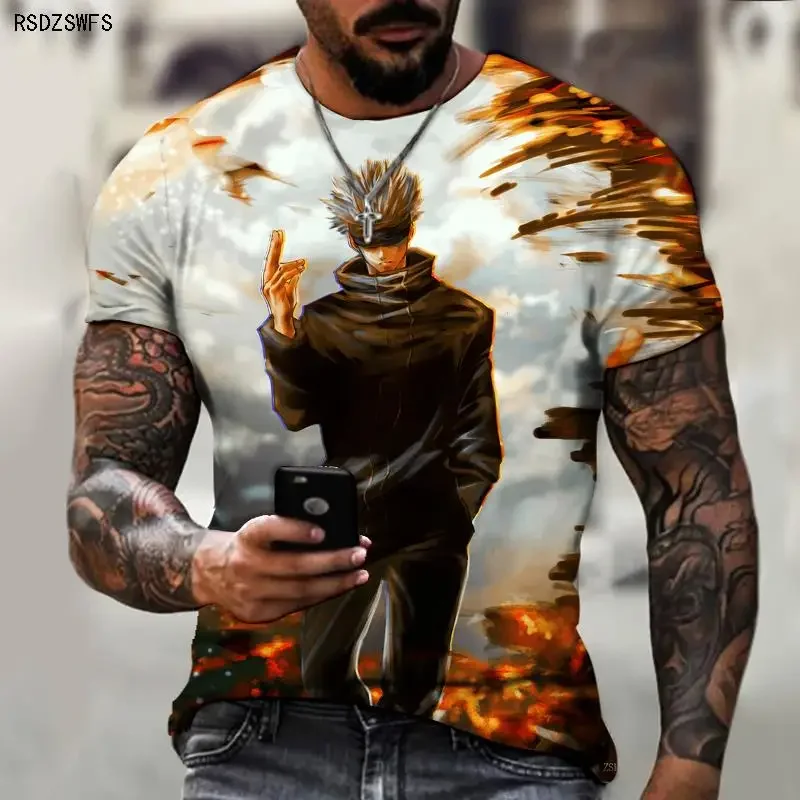 

Anime Cartoon 3D Printing Harajuku Summer Men's Oversized T-shirt Personality Trend Fashion Loose Breathable Short Sleeves