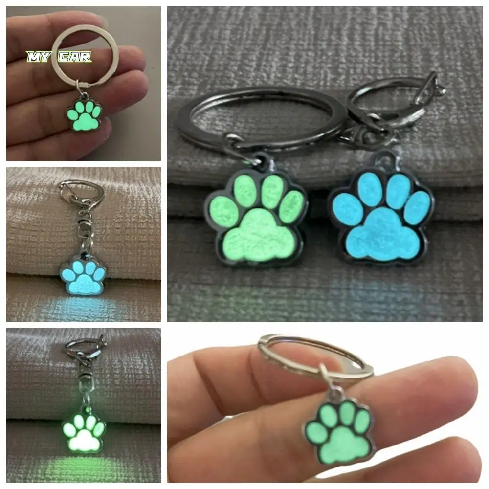 

Fashion Glow in Dark Luminous Paw Keychain Bag Ornament Animal Footprints Cat Paw Keyring Alloy Cartoon Car Keys