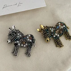 SHMIK Vintage Women Men Fashion Cute Donkey Pearl Crystal Pins Badges Classic Elegant Animal Metal Brooches For Women Men Gift