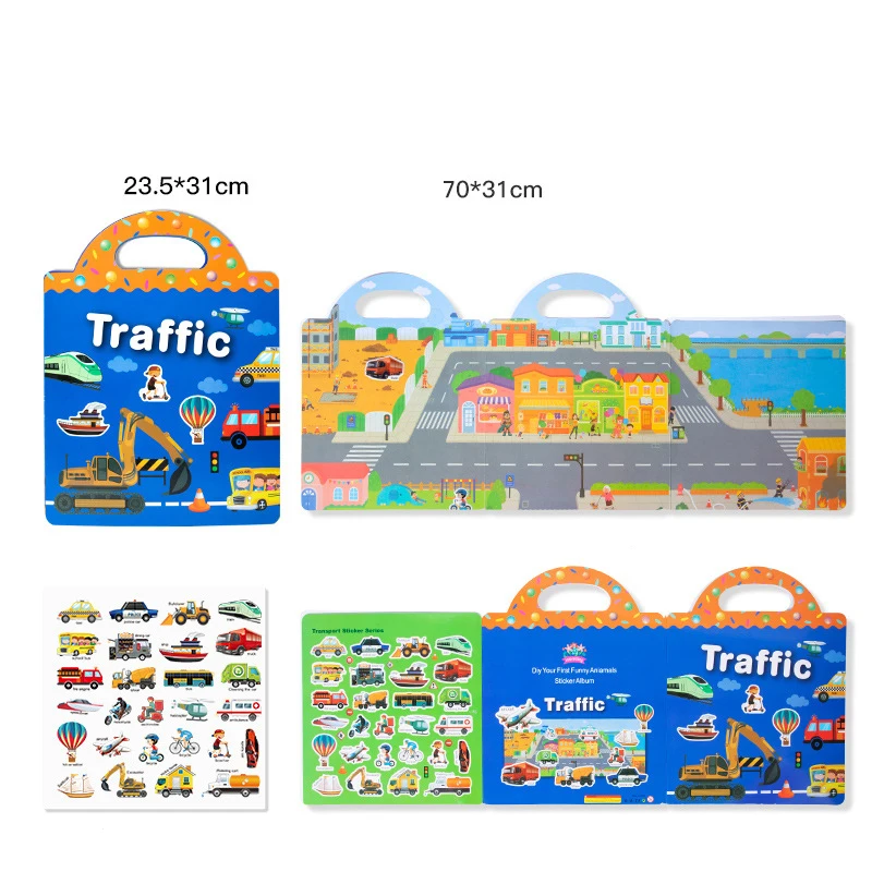 Wiederverwendbares Cartoon-Aufkleberbuch für Kinder, mehrere Scenos, DIY-Puzzlespiel, pädagogisches Lernen, klassisches Spielzeug für Kinder im Alter von 2–4 Jahren, Geschenke – Detail 12