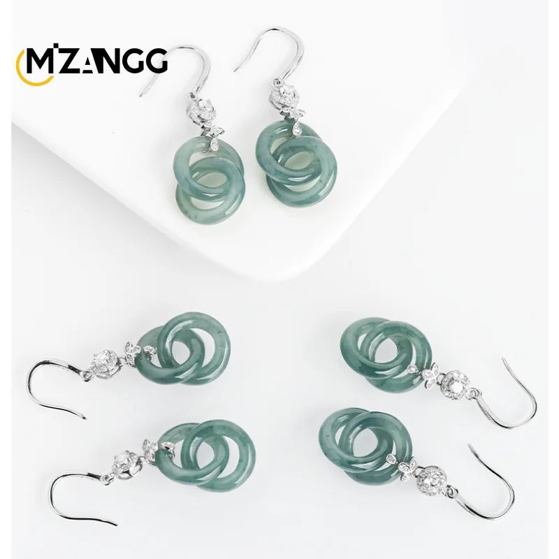 Authentic Natural Jade Blue Water Peace Buckle Earrings S925 Silver Inlaid with Ice Jade Women\'s Earrings Fashion Charm Jewelry