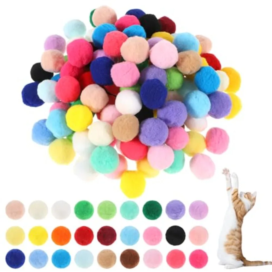 

100 шт. игрушка для кошек Ba 1 дюйм красочный помпон для кошек Ba мягкий интерактивный мяч для котенка игрушки для упражнений для кошек нечеткий котенок интерактивный Playi