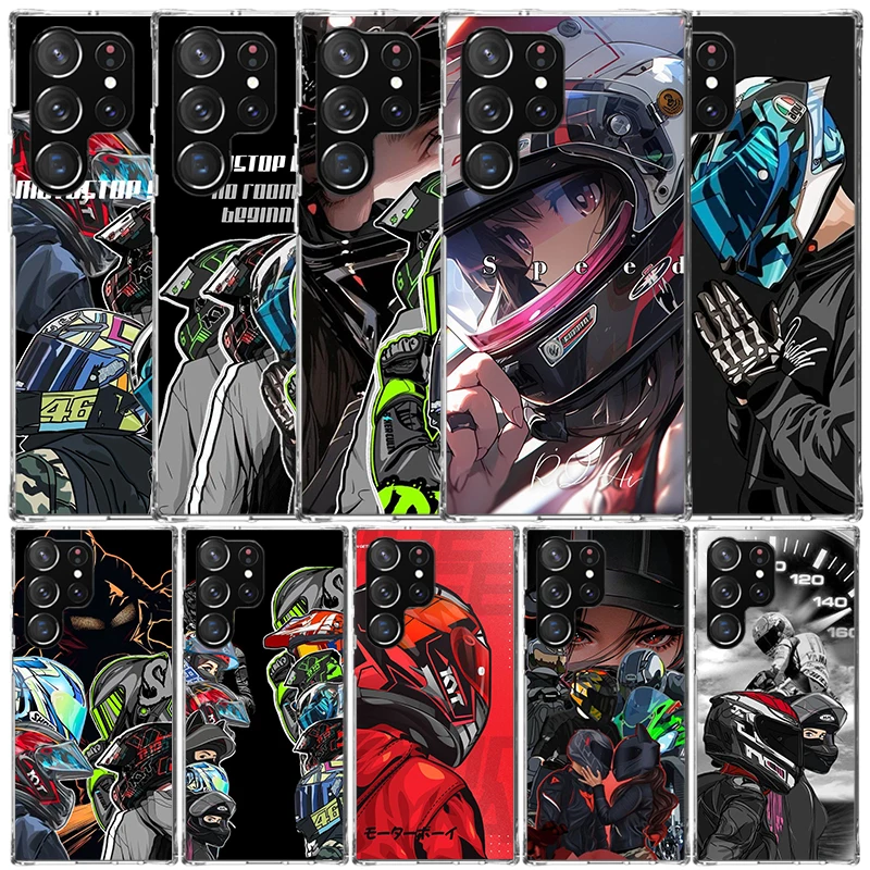 Motorcycle Rider Helmet Soft Cover for Samsung Galaxy S25 Edge S26 S24 S23 Ultra Phone Case S22 S21 Plus S20 FE Print Pattern Sh