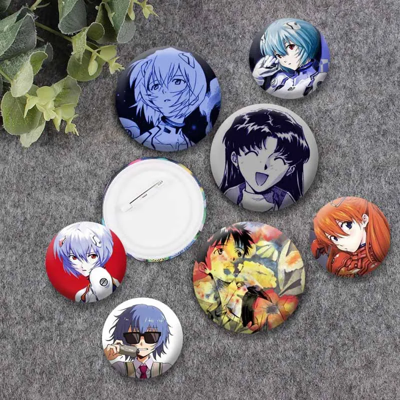 Anime Peripheral Shinji Kaworu Rei Asuka Button Pins Round Cartoon Brooch Cosplay Badge for Bag Decor Fans Collect Friends Gifts view 2