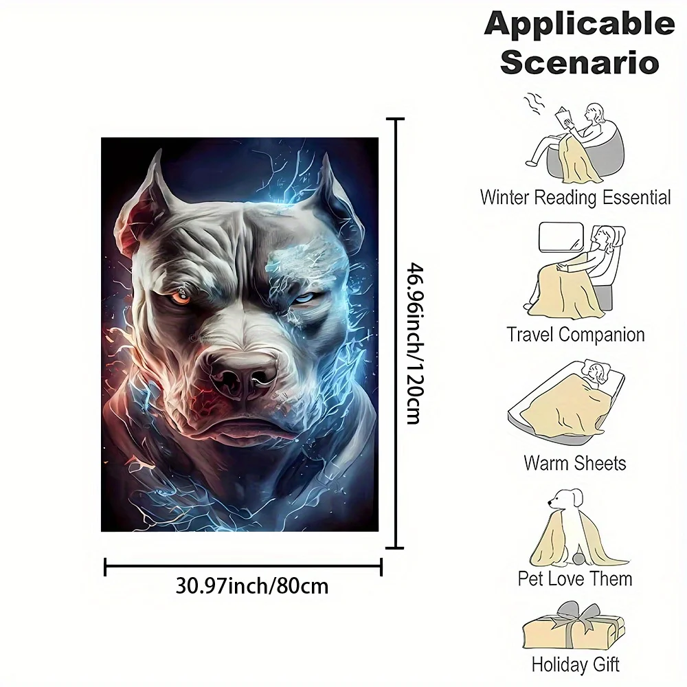 Electric Blue Pitbull Dog Art Blanket Throw Home Decor Gift Cool Canine Pet Blanket for Boyfriend Birthday Unique Stylish Quilt